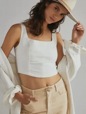 Anthropologie Pilcro White Square-Neck Cropped Tank Corset thumbnail 1