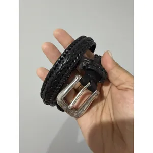 Brighton Western Boho Black Leather ‎ Slim stitch Belt Sz M 31" thumbnail 5