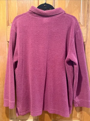 L.L.Bean fleece button down cardigan size large . Pink thumbnail 6