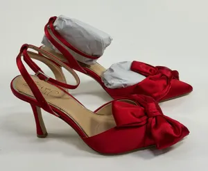 Jewel Badgley Size-7.5 Womens Mischka Francine Red Satin Bow Ankle Strap Pumps thumbnail 1