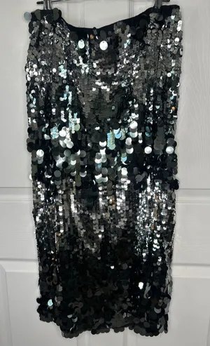 Zara Silver Black Large Paillette Sequin Pencil Midi Skirt Party Glam Size XL thumbnail 1
