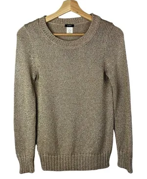 J. Crew Light Brown Metallic‎ Crew Neck Long Sleeve Sweater S thumbnail 1