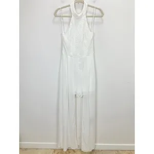 Lulus Love Speaks White Lace Halter Maxi Romper Wedding Bridal Large NWT thumbnail 6