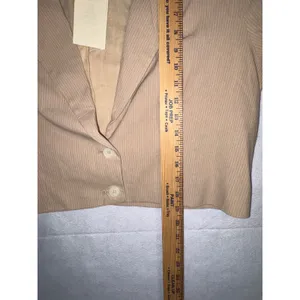 Easel‎ Los Angeles Tan Pinstripe Cropped Blazer Cotton Linen Blend Size L NWT thumbnail 7