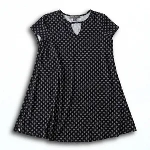 Lark + Grey Black White Geometric Diamond Print V-Neck Keyhole Shift Dress Large thumbnail 1