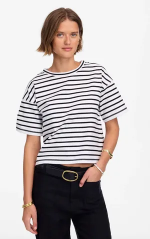 Madewell Everyday Boxy Crop Tee Short Striped Cotton White Relaxed XXS NWT thumbnail 1