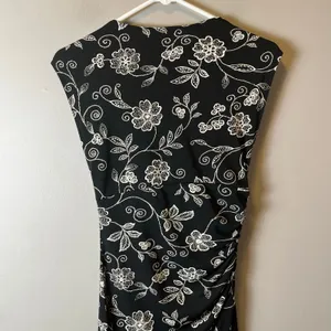 Vintage Y2K Black Floral Midi Dress Ruched Waist Sleeveless Romantic Soft Goth S thumbnail 6