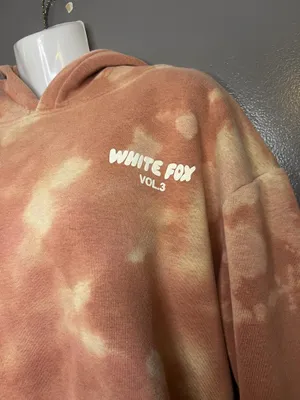 White Fox Hoodie Womens Medium Pink Tie Dye Fleece Pullover Graphic Sweatshirt thumbnail 2