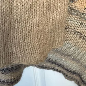 Free People Sz S Cardigan Toggle Closure Wool Blend Tan Blue Metallic thumbnail 11