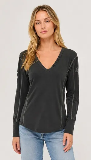 Gersemi Gray V Neck Long Sleeve Top Medium Minimalist Basic Casual Layer thumbnail 1