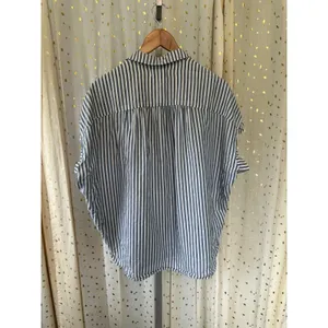 Madewell Women's Chambray Blue White Stripes Dolman Sleeve Button Front Top L thumbnail 4