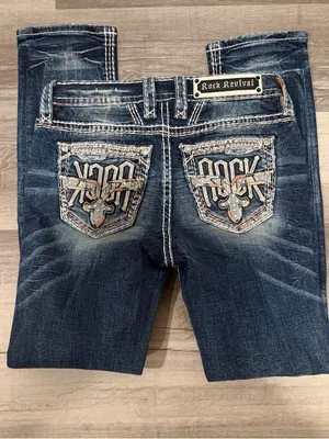Rock Revival Womens Lorelei Mid Rise Straight Embellished Jeans Size 27 thumbnail 8
