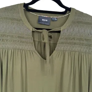Anthropologie Maeve‎ Ragonda Tunic Dress Moss Green Smocked Long Sleeve Size 12 thumbnail 6