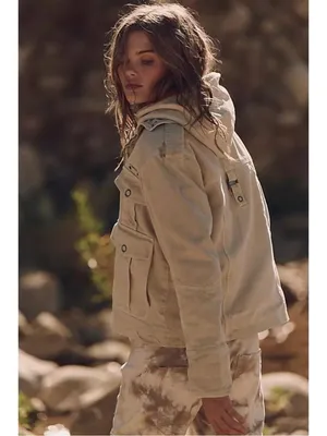 Free People Bohemian Kali Washed Utility Military Canvas Jacket Oat Large thumbnail 9
