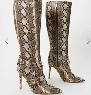 🆕 Snake Print Wide Calf Stiletto Boots thumbnail 1