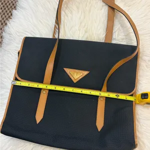 YSL Vintage Boston Weave Tote Black Canvas Leather Trim Shoulder Bag thumbnail 14