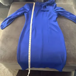 Women’s Blue Long Sleeve Midi Pencil Dress with Bow Detail Size M NEW thumbnail 10