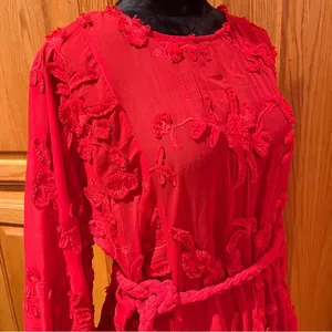 Anthropologie Mare‎ Mare Amal Puff Sleeve Textured Floral Mini Dress Red Size XS thumbnail 12