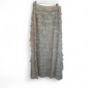 Queue Colette 100% Silk Textured Maxi‎ Skirt NWT 10 Silver Sage Formal Fairycore thumbnail 2