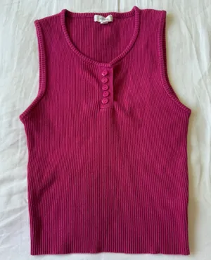 Hot Pink Ribbed Button-Up Tank Top 💖 Y2K Barbie Core | Size S/M | Stretch Knit Summer Essential thumbnail 3