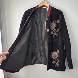 Victorian Chenille Jacket Size Medium 8 10 Black Whimsigoth Regency Asian Floral thumbnail 4