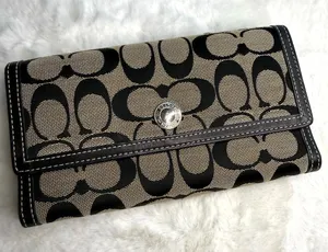 COACH Black Signature Canvas Wallet thumbnail 1