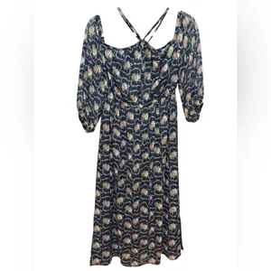 Club Monaco Tansa Dress in Deep Sapphire Blue Floral Metallic‎ Pattern Sz 2 thumbnail 4