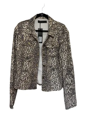 NEW Lioness Rider Seamed Denim Jacket in Beige Leopard Fade Print - Size L thumbnail 5