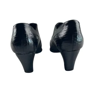 Coldwater Creek Black Leather Croc Embossed Pointed Toe Cone Heel Booties‎ 9.5M thumbnail 4