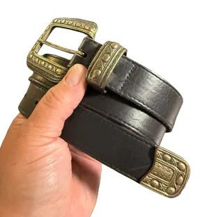A.‎ Brod Leather Belt Womens Medium Black Western Brass Hardware Vintage USA Mae thumbnail 1