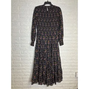 Hill House Home Vivianne The Nap Dress long sleeve black pink women's size small thumbnail 11