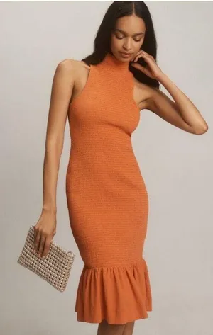 Anthropologie Sleeveless Mock-Neck Textured Midi Dress thumbnail 1