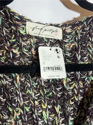 NWT Free People Flea Market Neon Sand Colorblock Cropped Chunky Cardi Size S thumbnail 7