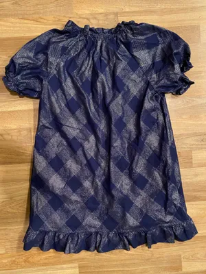 Hill House Katherine Iridescent Blue Plaid Ruffle-Hem Mini Dress — Size M thumbnail 4