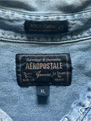 Aeropostale 100% Cotton Boxy Oversized Denim Button Cut Off Shirt Size XL thumbnail 7