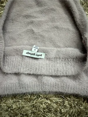 Pretty Garbage Fuzzy Soft Knit Halter Crop Top in Pale Mauve Sz S thumbnail 3