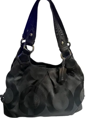 Coach black monogram hobo bag "C" pattern sateen fabric, signature Coach hangtag thumbnail 1