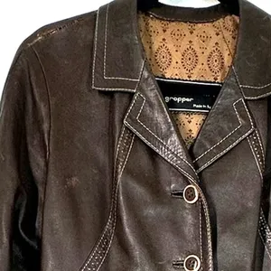 Leda Spain 12 vintage brown leather trench coat jacket long 70's retro thumbnail 7