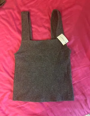 Dark Grey Ribbed Tank  thumbnail 1