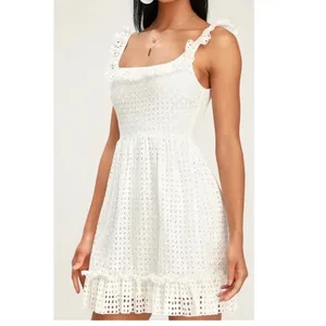 Lulus Make‎ a Wish White Eyelet Ruffled Mini Dress MEDIUM thumbnail 2