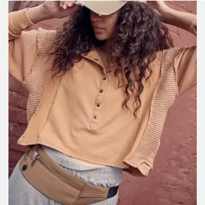 NEW Free People FP Movement Back to Me purple Snap Pullover Crop Henley‎ thumbnail 3