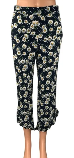 Zara Women's Black Floral Polka Dots High Rise Cropped Trousers Pants Size M thumbnail 1