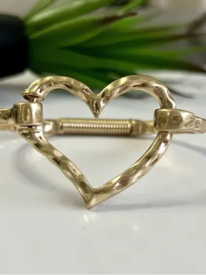 Gold Plated hammered Heart bangle bracelet cuff Stainles Steel Womens jewelry thumbnail 2