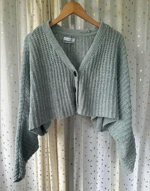 Mint Oversize Batwing Dolman Sleeve Knit Crop Cardigan Sweater thumbnail 3