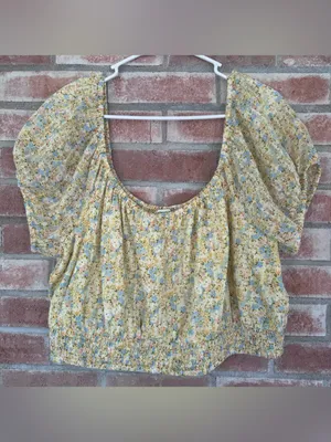 American Eagle Cropped Top Shirt Women’s XL Yellow Floral Cotton Cottagecore thumbnail 2