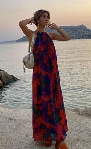 Zara maxi dress long printed beaded bohemian summer thumbnail 2