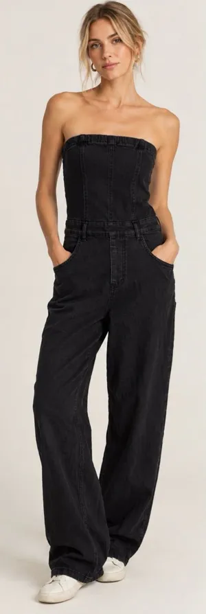 Free People black denim jumpsuit size xs NWT thumbnail 1