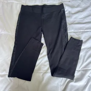 Abbeline Womens Medium Black‎ Leggings Faux Leather Side Panel Office Business thumbnail 1