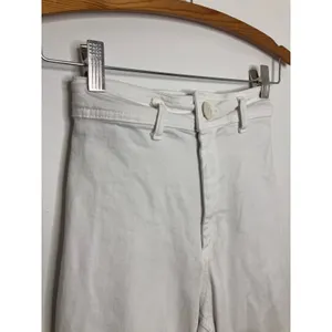 Zara High Rise Jeans Womens 0 White Excellent Raw Hem Wide Leg Denim thumbnail 2