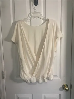 Women's Cream Short-Sleeve Blouse - Casual Easycare Top thumbnail 4